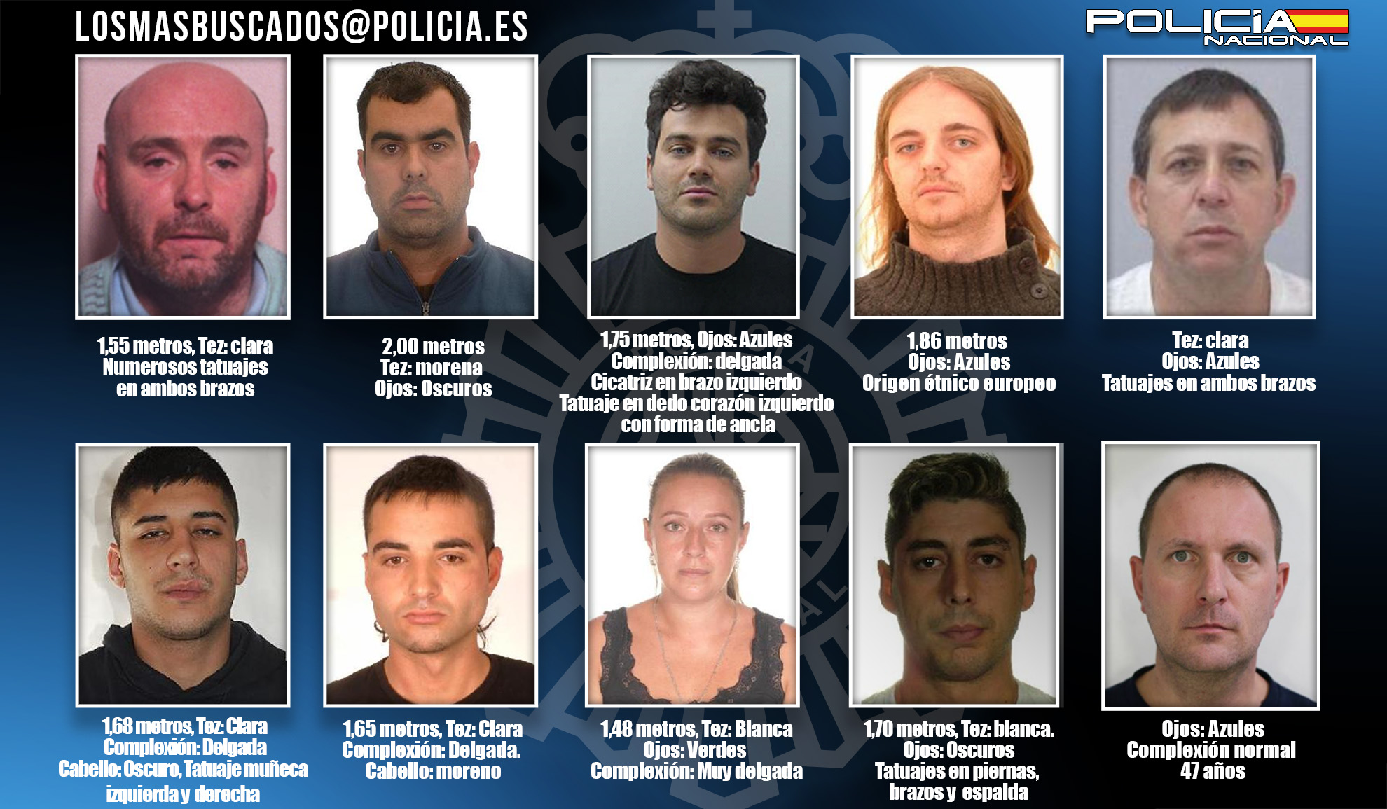 Policía Nacional busca a diez fugitivos que podrían encontrarse en España