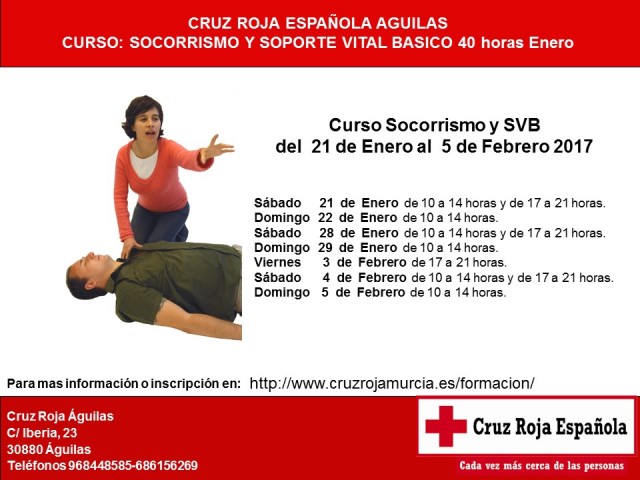 Cruz Roja Águilas organiza un Curso de Socorrismo y Soporte Vital Básico